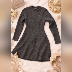 George Charcoal Gray Ribbed Knit Long Sleeve Dress